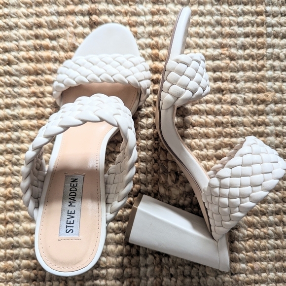 Steve Madden Tangle Off-White Woven Block High Heel Size 10 - Picture 2 of 6